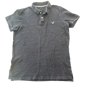 American Eagle Heather Grey Short Sleeve Polo Shirt Med Prep Academia Blokecore